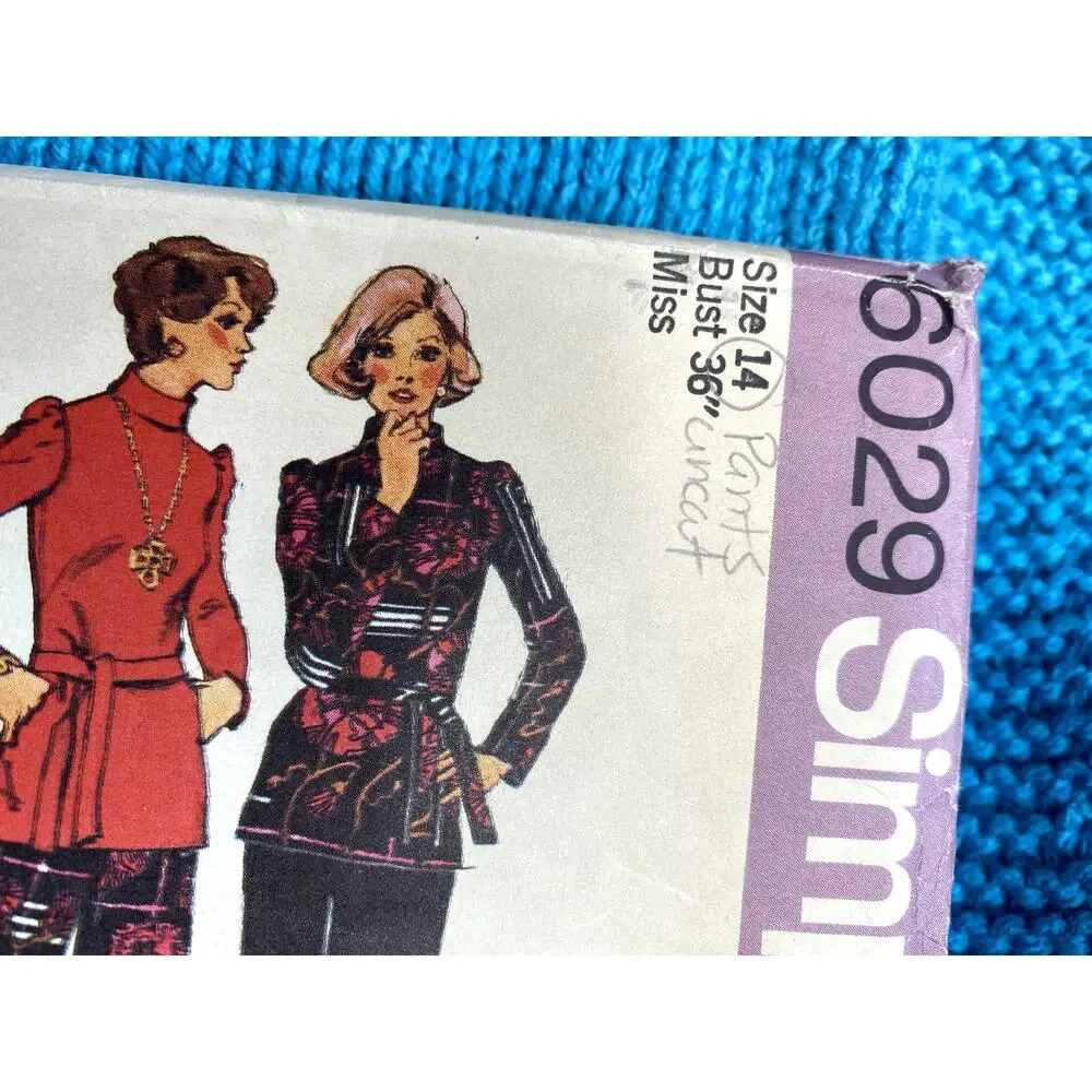 Simplicity 6029 Sewing pattern Wide leg pant top blouse 1970s size 14